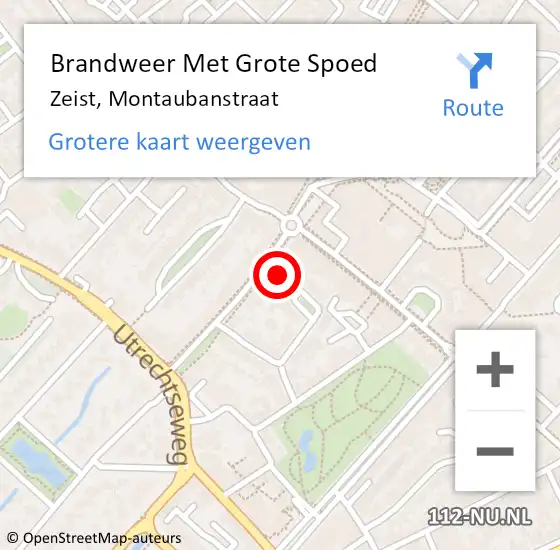 Locatie op kaart van de 112 melding: Brandweer Met Grote Spoed Naar Zeist, Montaubanstraat op 16 juni 2022 11:10