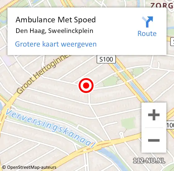 Locatie op kaart van de 112 melding: Ambulance Met Spoed Naar Den Haag, Sweelinckplein op 16 juni 2022 11:21