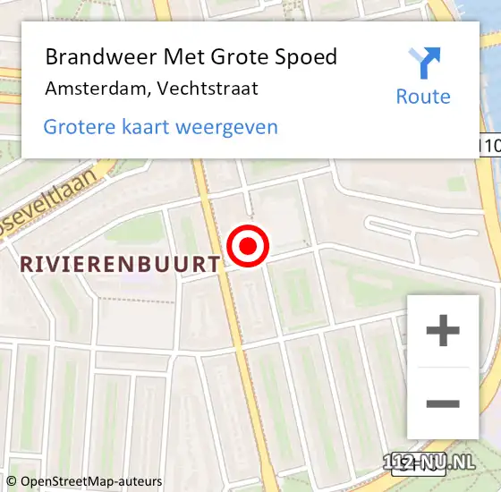 Locatie op kaart van de 112 melding: Brandweer Met Grote Spoed Naar Amsterdam, Vechtstraat op 16 juni 2022 11:35