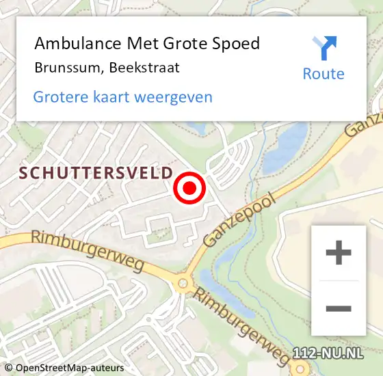 Locatie op kaart van de 112 melding: Ambulance Met Grote Spoed Naar Brunssum, Beekstraat op 20 juli 2014 10:51