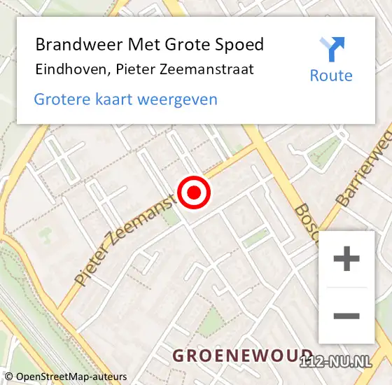 Locatie op kaart van de 112 melding: Brandweer Met Grote Spoed Naar Eindhoven, Pieter Zeemanstraat op 16 juni 2022 11:56