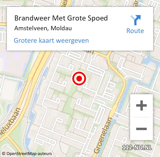 Locatie op kaart van de 112 melding: Brandweer Met Grote Spoed Naar Amstelveen, Moldau op 16 juni 2022 12:39