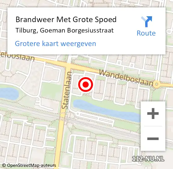 Locatie op kaart van de 112 melding: Brandweer Met Grote Spoed Naar Tilburg, Goeman Borgesiusstraat op 16 juni 2022 12:43