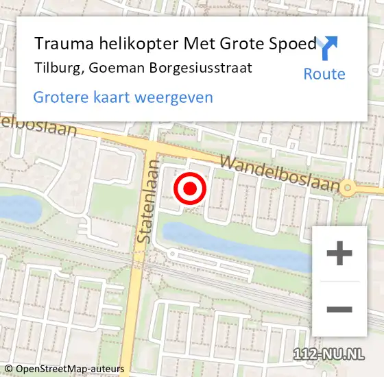 Locatie op kaart van de 112 melding: Trauma helikopter Met Grote Spoed Naar Tilburg, Goeman Borgesiusstraat op 16 juni 2022 12:44