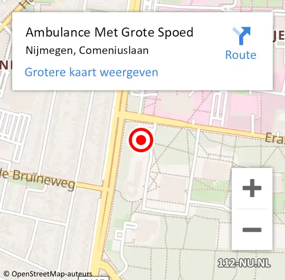 Locatie op kaart van de 112 melding: Ambulance Met Grote Spoed Naar Nijmegen, Comeniuslaan op 16 juni 2022 12:48