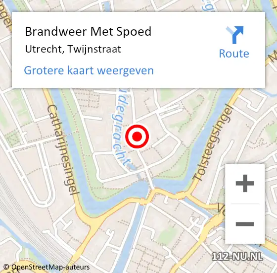 Locatie op kaart van de 112 melding: Brandweer Met Spoed Naar Utrecht, Twijnstraat op 16 juni 2022 12:54