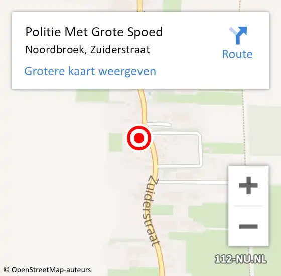 Locatie op kaart van de 112 melding: Politie Met Grote Spoed Naar Noordbroek, Zuiderstraat op 16 juni 2022 13:25