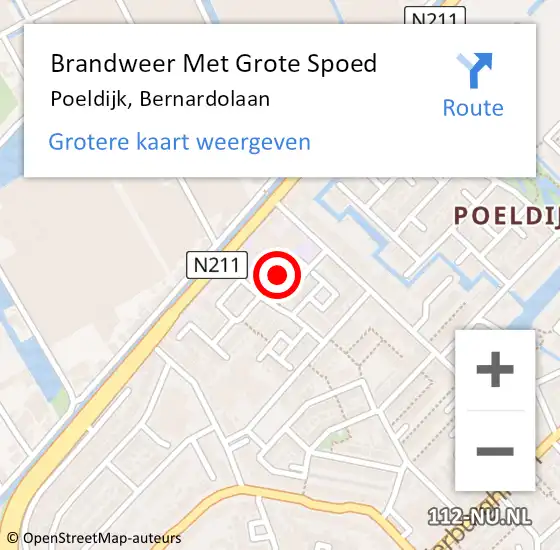 Locatie op kaart van de 112 melding: Brandweer Met Grote Spoed Naar Poeldijk, Bernardolaan op 16 juni 2022 13:55