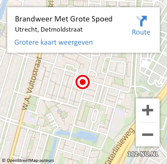 Locatie op kaart van de 112 melding: Brandweer Met Grote Spoed Naar Utrecht, Detmoldstraat op 16 juni 2022 14:01