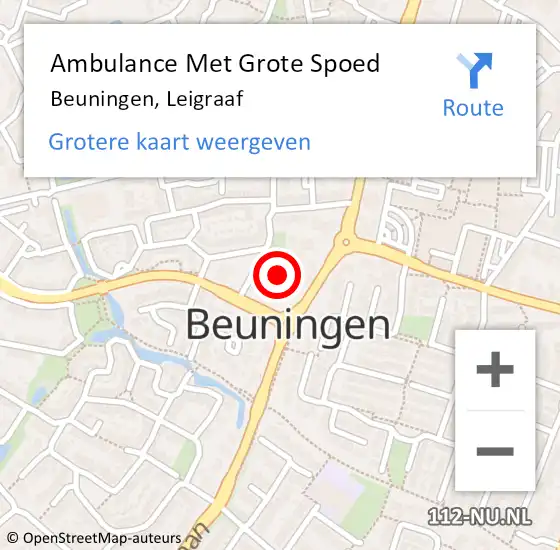 Locatie op kaart van de 112 melding: Ambulance Met Grote Spoed Naar Beuningen, Leigraaf op 16 juni 2022 14:02