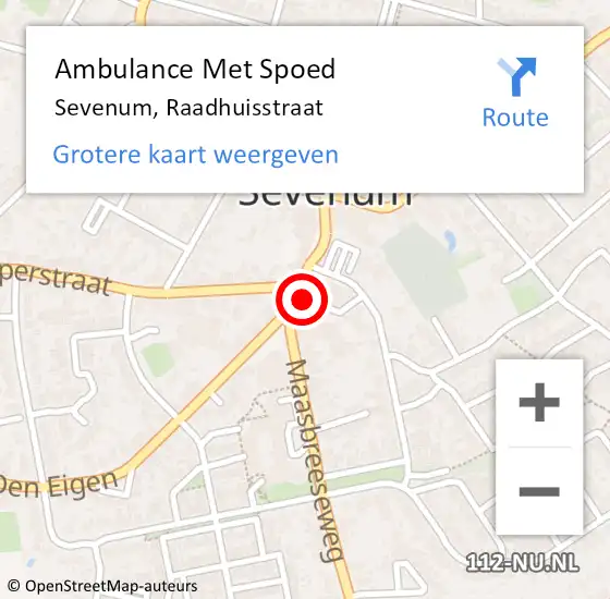 Locatie op kaart van de 112 melding: Ambulance Met Spoed Naar Sevenum, Raadhuisstraat op 20 juli 2014 11:07