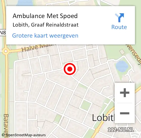 Locatie op kaart van de 112 melding: Ambulance Met Spoed Naar Lobith, Graaf Reinaldstraat op 16 juni 2022 14:17