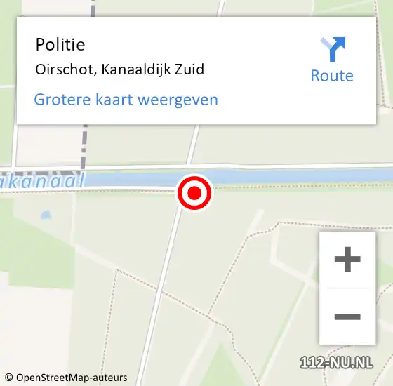 Locatie op kaart van de 112 melding: Politie Oirschot, Kanaaldijk Zuid op 16 juni 2022 14:19