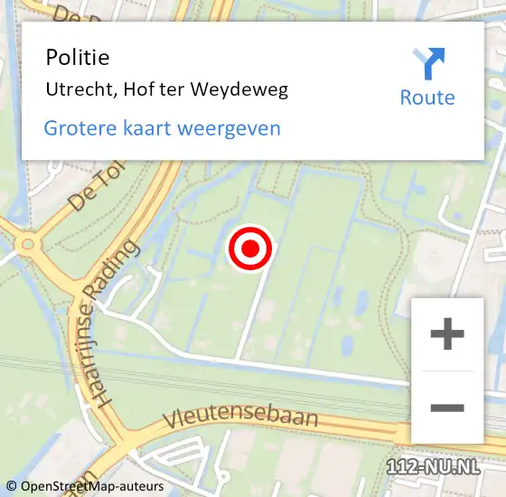 Locatie op kaart van de 112 melding: Politie Utrecht, Hof ter Weydeweg op 16 juni 2022 14:20