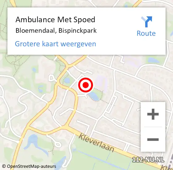 Locatie op kaart van de 112 melding: Ambulance Met Spoed Naar Bloemendaal, Bispinckpark op 16 juni 2022 14:31