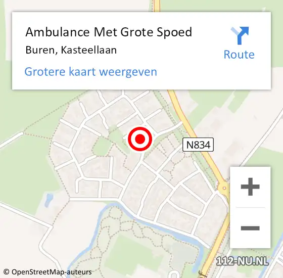 Locatie op kaart van de 112 melding: Ambulance Met Grote Spoed Naar Buren, Kasteellaan op 20 juli 2014 11:11