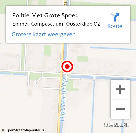 Locatie op kaart van de 112 melding: Politie Met Grote Spoed Naar Emmer-Compascuum, Oosterdiep OZ op 16 juni 2022 14:47