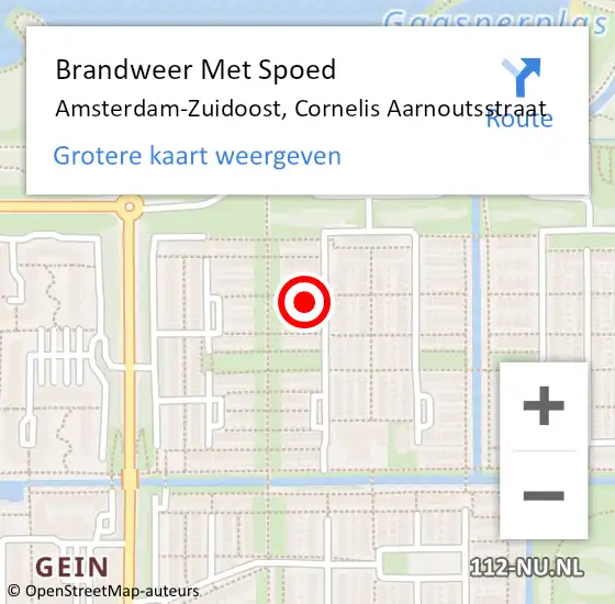 Locatie op kaart van de 112 melding: Brandweer Met Spoed Naar Amsterdam-Zuidoost, Cornelis Aarnoutsstraat op 16 juni 2022 15:14