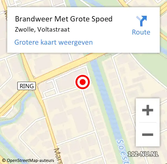 Locatie op kaart van de 112 melding: Brandweer Met Grote Spoed Naar Zwolle, Voltastraat op 16 juni 2022 15:38