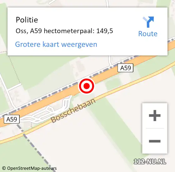 Locatie op kaart van de 112 melding: Politie Oss, A59 hectometerpaal: 149,5 op 16 juni 2022 15:39