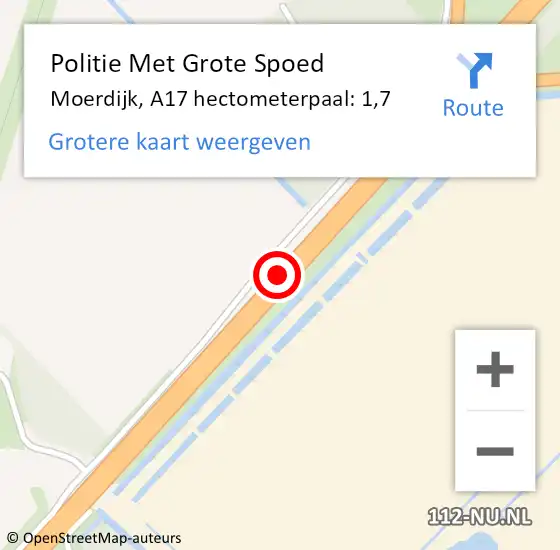 Locatie op kaart van de 112 melding: Politie Met Grote Spoed Naar Moerdijk, A17 hectometerpaal: 1,7 op 16 juni 2022 16:05