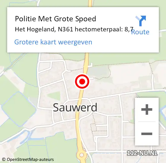 Locatie op kaart van de 112 melding: Politie Met Grote Spoed Naar Het Hogeland, N361 hectometerpaal: 8,7 op 16 juni 2022 16:29