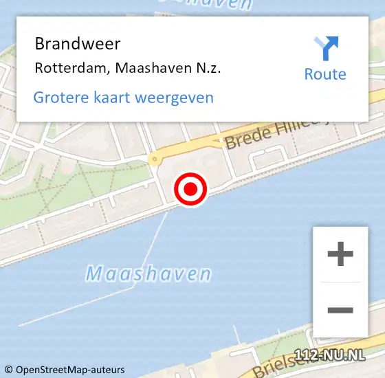 Locatie op kaart van de 112 melding: Brandweer Rotterdam, Maashaven N.z. op 16 juni 2022 16:30