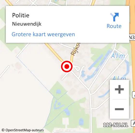 Locatie op kaart van de 112 melding: Politie Nieuwendijk op 16 juni 2022 16:33