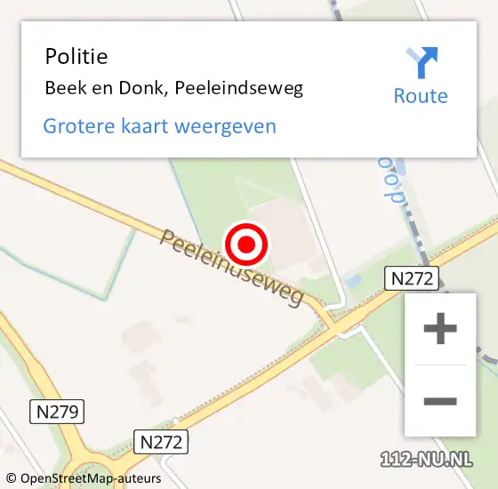 Locatie op kaart van de 112 melding: Politie Beek en Donk, Peeleindseweg op 16 juni 2022 16:48