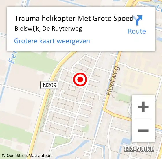 Locatie op kaart van de 112 melding: Trauma helikopter Met Grote Spoed Naar Bleiswijk, De Ruyterweg op 16 juni 2022 16:48