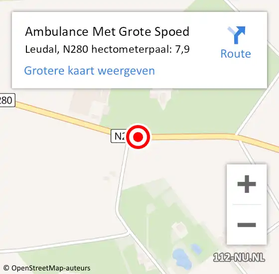 Locatie op kaart van de 112 melding: Ambulance Met Grote Spoed Naar Leudal, N280 hectometerpaal: 7,9 op 16 juni 2022 16:48