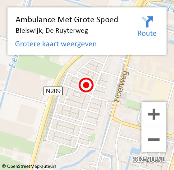 Locatie op kaart van de 112 melding: Ambulance Met Grote Spoed Naar Bleiswijk, De Ruyterweg op 16 juni 2022 16:49