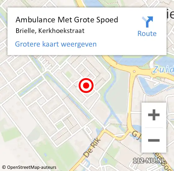 Locatie op kaart van de 112 melding: Ambulance Met Grote Spoed Naar Brielle, Kerkhoekstraat op 16 juni 2022 16:54