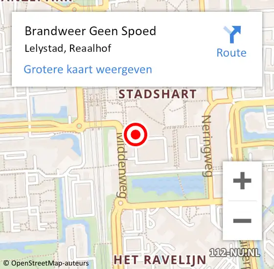 Locatie op kaart van de 112 melding: Brandweer Geen Spoed Naar Lelystad, Reaalhof op 16 juni 2022 17:38