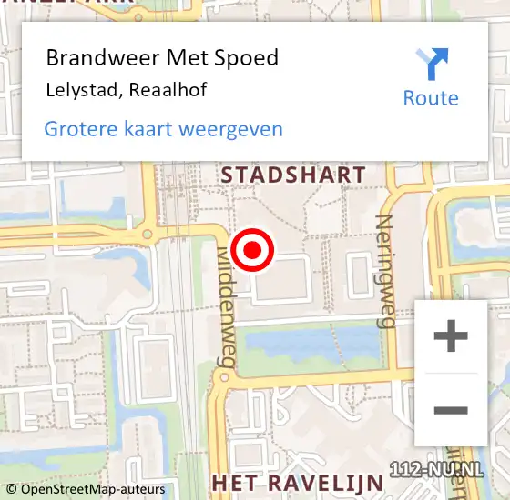 Locatie op kaart van de 112 melding: Brandweer Met Spoed Naar Lelystad, Reaalhof op 16 juni 2022 17:41