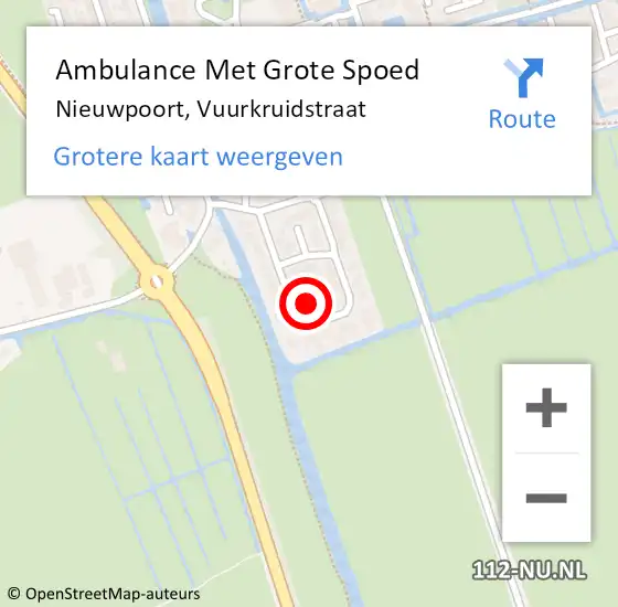 Locatie op kaart van de 112 melding: Ambulance Met Grote Spoed Naar Nieuwpoort, Vuurkruidstraat op 16 juni 2022 17:53