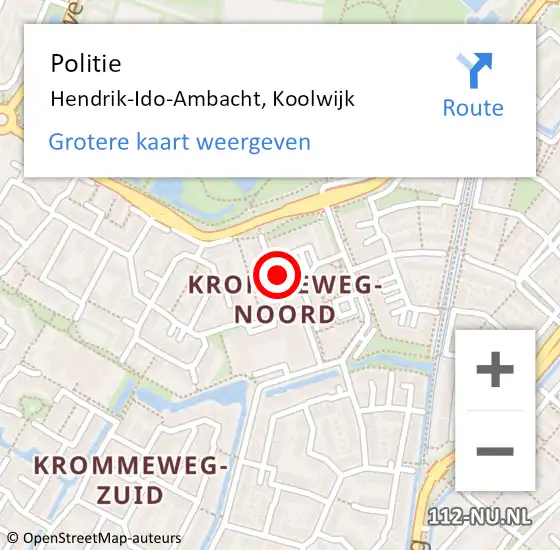 Locatie op kaart van de 112 melding: Politie Hendrik-Ido-Ambacht, Koolwijk op 16 juni 2022 18:03