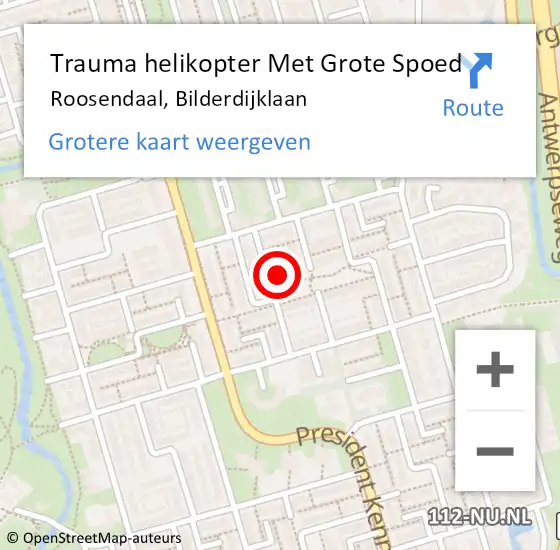 Locatie op kaart van de 112 melding: Trauma helikopter Met Grote Spoed Naar Roosendaal, Bilderdijklaan op 16 juni 2022 18:07