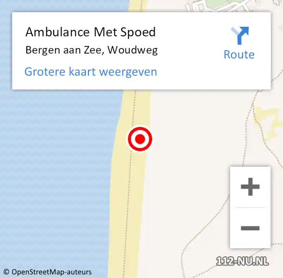 Locatie op kaart van de 112 melding: Ambulance Met Spoed Naar Bergen aan Zee, Woudweg op 16 juni 2022 18:19