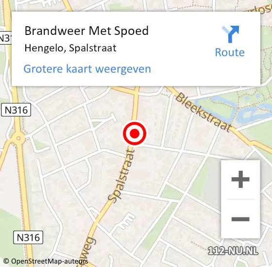 Locatie op kaart van de 112 melding: Brandweer Met Spoed Naar Hengelo, Spalstraat op 16 juni 2022 18:27