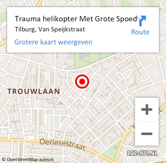 Locatie op kaart van de 112 melding: Trauma helikopter Met Grote Spoed Naar Tilburg, Van Speijkstraat op 16 juni 2022 18:39