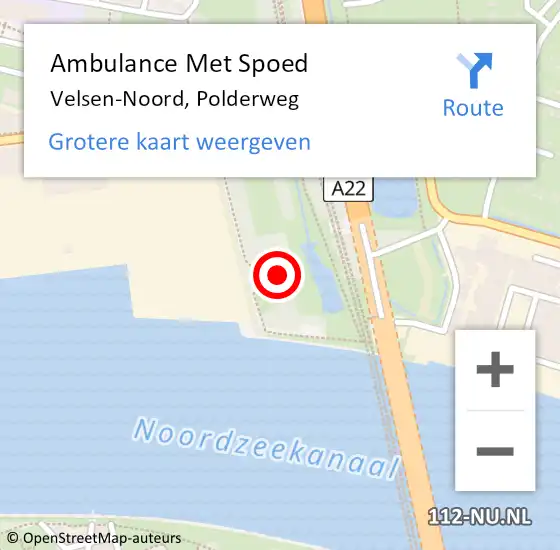 Locatie op kaart van de 112 melding: Ambulance Met Spoed Naar Velsen-Noord, Polderweg op 16 juni 2022 19:03