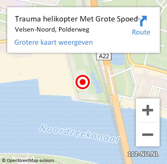 Locatie op kaart van de 112 melding: Trauma helikopter Met Grote Spoed Naar Velsen-Noord, Polderweg op 16 juni 2022 19:07