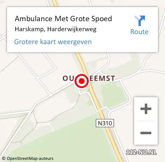 Locatie op kaart van de 112 melding: Ambulance Met Grote Spoed Naar Harskamp, Harderwijkerweg op 16 juni 2022 19:08