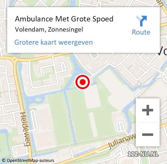 Locatie op kaart van de 112 melding: Ambulance Met Grote Spoed Naar Volendam, Zonnesingel op 16 juni 2022 19:11