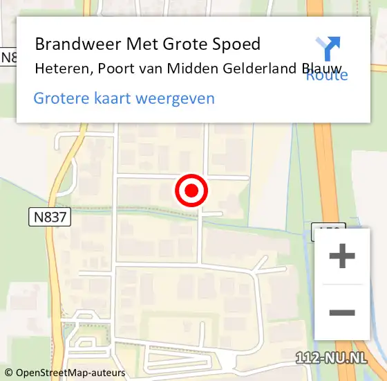 Locatie op kaart van de 112 melding: Brandweer Met Grote Spoed Naar Heteren, Poort van Midden Gelderland Blauw op 16 juni 2022 19:14