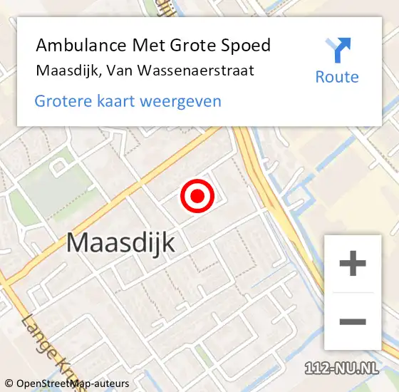 Locatie op kaart van de 112 melding: Ambulance Met Grote Spoed Naar Maasdijk, Van Wassenaerstraat op 16 juni 2022 19:15