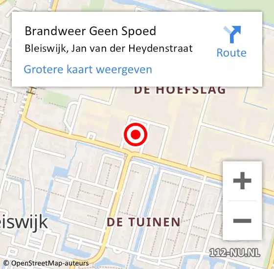 Locatie op kaart van de 112 melding: Brandweer Geen Spoed Naar Bleiswijk, Jan van der Heydenstraat op 16 juni 2022 19:35