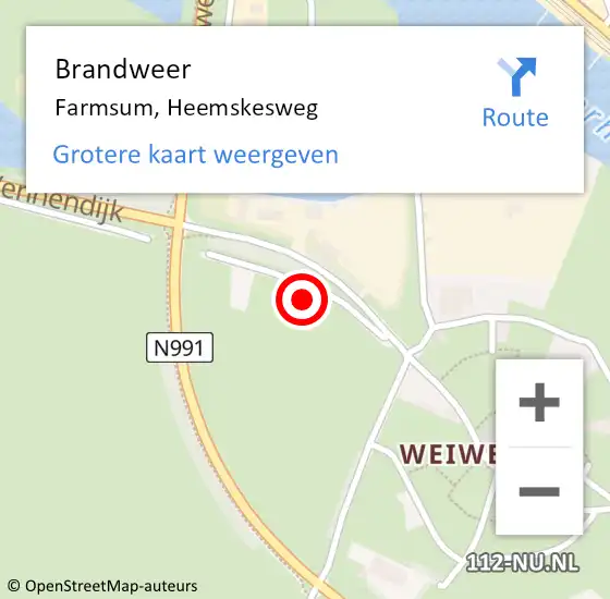 Locatie op kaart van de 112 melding: Brandweer Farmsum, Heemskesweg op 16 juni 2022 19:40