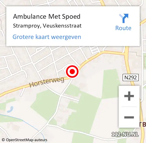 Locatie op kaart van de 112 melding: Ambulance Met Spoed Naar Stramproy, Veuskensstraat op 16 juni 2022 19:42